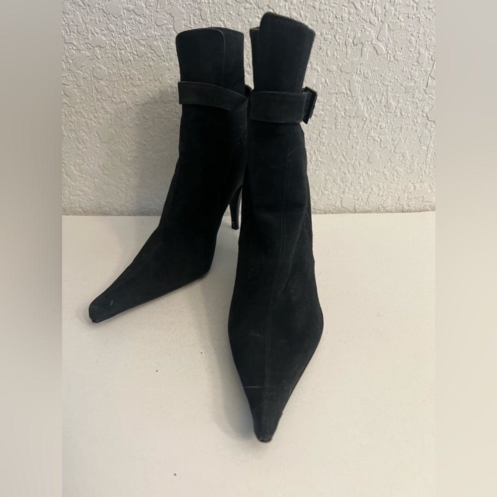 YSL Saint Laurent Paris Saint Laurent Black Suede Pointed Toe Ankle Booties 6.5